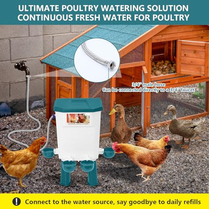 Lilyang Automatic Chicken Waterer| Float-Control Auto Waterer, Hanging/Standing Design, Connect to 3/4'' Faucet & Hose, Effortless Hydration Solution for Backyard Coop & Small Farm (Blue) - color: Blue