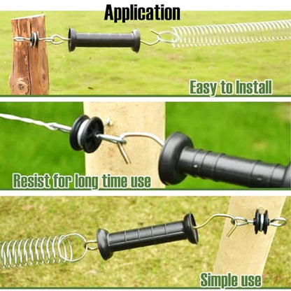 QMARK 10 Pack Electric Fence Wood Post Anchors, Wood Post Screw-in Insulators, Screw-in Gate Handle Anchor, 2-Ring Black Handle Anchors