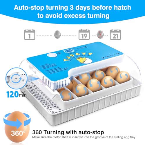 Incubators for Hatching Eggs 15-35 Eggs Incubator with Automatic Egg Turning and ℉Temperature Display LED Candler Poultry Incubator for Hatching Chicken Duck-Y (Blue)