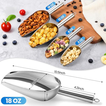 OLESBUR 18oz Stainless Steel Ice Scoop for Freezer – Dishwasher Safe Metal Scooper with Long Handle for Ice Machines, Buckets, Dog Food, Flour, and Canisters – Ideal for Bar, Parties & Weddings - size: 18oz