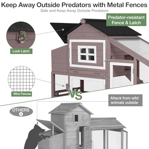 Mobile Chicken Coop with Wheels, Outdoor Hen House with Leak-Proof Tray, UV-Resistant Roof & Nesting Box for Chickens, Ducks, Rabbits (Brown) - color: Brown