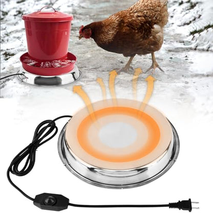 Heated Chicken Waterer, 11.8'' Chicken Water Heater Farm Heated Base for Metal Poultry Founts Waterer, Rapidly & Continuously Heat Cold Water for Chicken Turkey Goose Duck Pigeon Drinker in Winter