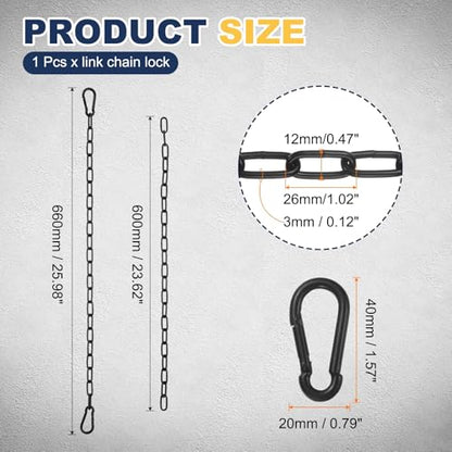 PATIKIL Gate Chain Lock, 26 in x 3mm Chain Dia Alloy Steel Hanging Chain Lock with 2 Open Clasps for Stall Barn Fence Gate Hammock Swing Punching Bags Sandbag Yoga Gym, Black - size: 26inch x 3mm