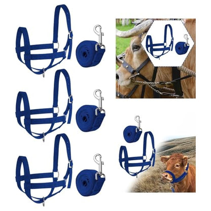 Cattle Halter Cow Halter with Leading Rope Adjustable Nylon Cattle Calf Bull Bridle for Showing Donkey for Gentle Control Calves During Grooming - color: Small