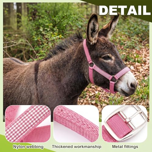1 Set Miniature Donkey Halter with Lead Ropes, Cute and Stylish Adjustable Nylon Head Collar Set for Miniature Donkeys (Pink) - color: Pink