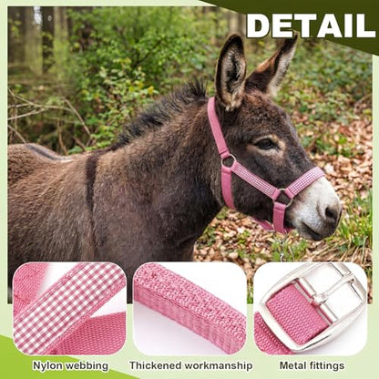 1 Set Miniature Donkey Halter with Lead Ropes, Cute and Stylish Adjustable Nylon Head Collar Set for Miniature Donkeys (Pink) - color: Pink
