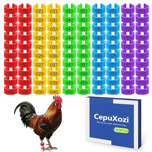 100 Pcs Adjustable Chicken Leg Bands, Reusable Numbered Poultry Leg Bands for Identification, Clip-On Bird Rings & Chicken Tags for Legs (Hens, Ducks, Geese)