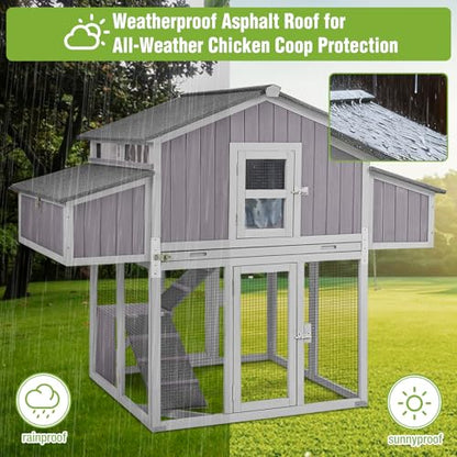 GUTINNEEN Large Foldable Chicken Coop Wooden with Nesting Boxes, Two-Tier Chicken House with Run, PVC-Covered Nest Box, Easy Clean Tray, Predator-Proof Outdoor Poultry Cage for 4–6 Chickens - size: 69.8"L x 42"W x 54.6"H