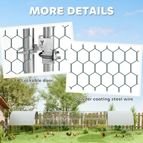 PawHut Large Chicken Coop Metal Chicken Run with Waterproof and Anti-UV Cover, Spire Shaped Walk in Fence Cage Hen House for Outdoor and Yard Farm Use, 1" Tube Diameter, 9.8' x 32.8' x 6.4' - size: 393.7"L x 118.1"W x 76.8"H