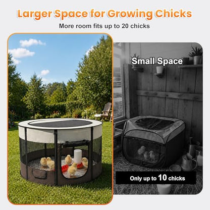 Large Chicken Brooder Box- Chick Starter Kit Includes Pop Up Chicken Playpen Tent, Waterproof Mat, Chick Feeder and Waterer, Portable Chicken Brooding Pen Up to 20 Chicks,Quail,Duck for Indoor Outdoor