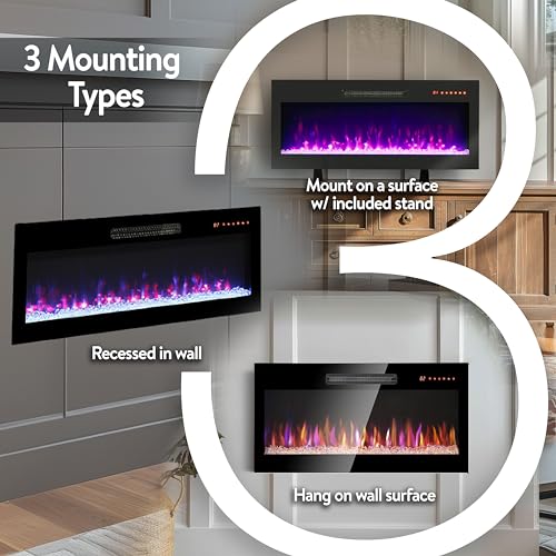 42" Electric Fireplace, Wall Fireplace Electric with Remote Control, 16 Adjustable Flame Colors, Freestanding/Wall Mounted/Recessed, 1400W Fireplace Insert Heater, Timer, Thermostat - size: 42 Inch Standard