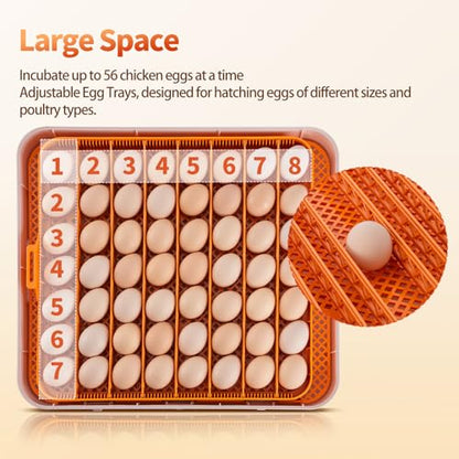 SmarketBuy 56 Egg Incubators for Hatching Eggs, Automatic Egg Turning and Humidity Temperature Control, Egg Candler, 360° Viewing Incubator for Hatching Chicken, Ducks, Goose, Quail