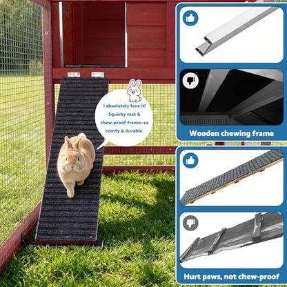 Rabbit Hutch Indoor Outdoor Bunny Cage, Weather Resistant Openable Roof, Slide Out Tray, Handle & Rolling Wheels, Chicken Coop, 48.05" L x 26.02" W x 34.3" H, Red - color: Red