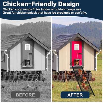 Chicken Coop Ramp Ladder 39" L, Matel Adjustable Length Henhouse Coop Accessories, Heavy Duty Sturdy Steps for Ducks with Foot Problems or Flightless Poultry, Waterproof & Corrosion Resistant