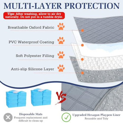 2-in-1 Small Animals Playpen with Pad, Waterproof Small Pet Cage Tent with Reusable Pad, Portable Outdoor Yard Fence with 3 Metal Rod for Chick/Kitten/Puppy/Guinea Pig/Rabbits/Chinchillas, Green+Gray - color: U-Green+Gray