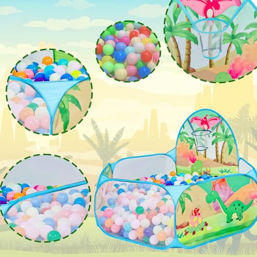 Kids Ball Pit, Pop Up 3+Children Play Tent, Toddler Ball Pool Baby Crawl Playpen with Basketball Hoop, Portable Toys for Girls Boys, 4ft/120cm, Balls Not Included, Dinosaur World - style: Dinosaur
