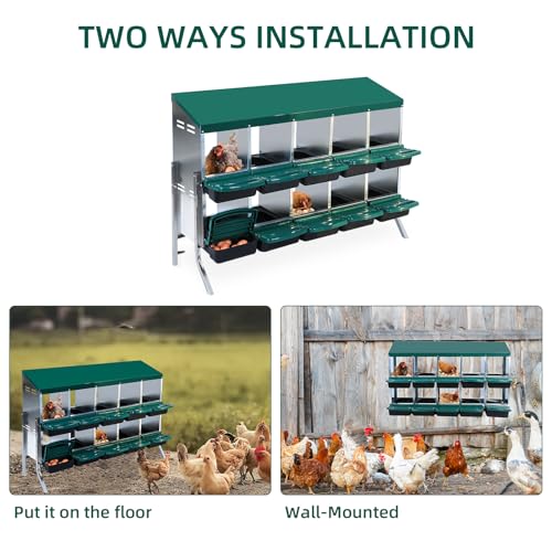 Chicken Nesting Box,Nesting Boxes for Chickens,Roll Away Nesting Boxes,10 Hole 2 Layer Hen Nest Boxes with Legs,Chicken Nesting Boxes,Easy Egg Collection,Cleanable Pull Out Hen Roosting Boxes - color: Green, size: 10 Holes With Stand