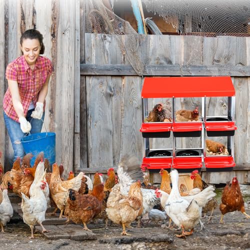 Chicken Nesting Boxes,6 Compartment Metal Roll Away Nest Box for Chicken Coop,Chickens Laying Egg, Lid Cover to Protect Eggs,Easy Egg Collection,Cleanable Pull Out Hen Roosting Boxes