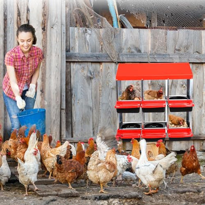 Chicken Nesting Box,6 Compartment Roll Away Nesting Box for Laying Eggs,Wall Mount Chicken Nesting Boxes,Easy Egg Collection,Cleanable Pull Out Hen Roosting Boxes 6 Hole - color: red, size: 6 holes