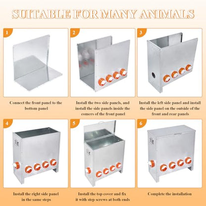 Automatic Chicken Feeder No Waste Large Capacity 85lbs 6-Ports Metal Poultry Feeder with Pull Handle for Chickens Geese Ducks Poultry Coop Weatherproof Design - color: 85lb with 6 Ports