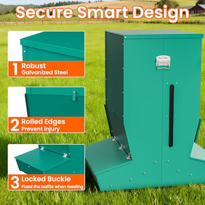 Pig Feeder, 4-Door Heavy Duty Galvanized Steel Hog Feeder,9 Bushels Capacity, Outdoor Pig Feeders with Visable Feed Design, Livestock Feeder for Barn, Farm, Feeding up to 20 Small Hogs, Green