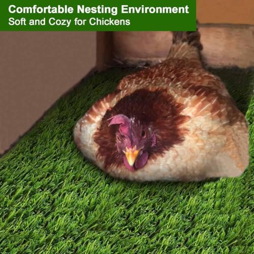 Washable Nesting Pads for Chicken Coop - 3cm Extra Thick & Soft Artificial Grass Turf Mats, Anti-Shedding & Flexible Eco-Backing, Chicken Laying Box Pads (6 Pack, 12"x12") Upgraded