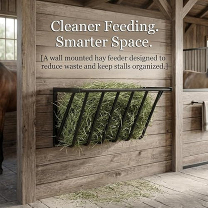 Horse Hay Feeder, 31.5'' Long Livestock Hay Feeder with 25 Gallon Large Capacity, Carbon Steel wall hay Rack for Horses, Sheep, Goats, Wall Mounted for Indoor Outdoor Uses