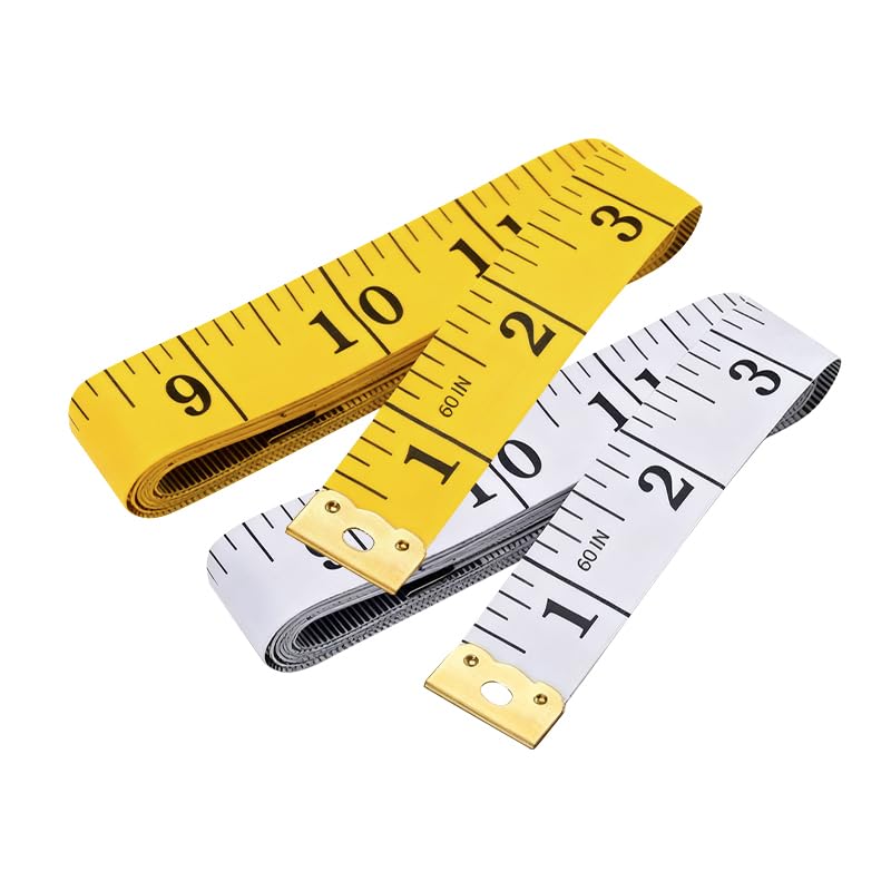 Soft Tape Pack of 2 Measure Dual Scale Standard & Metric Measurements Tape Scale Body Measuring Tape for Weight Loss Tailor Craft Ruler 60 Inches (White+Yellow) - color: White+Yellow