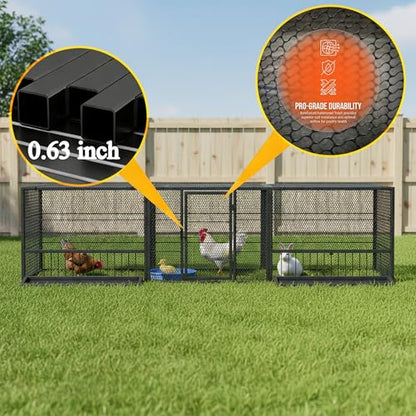 83" Metal Chicken Coop with Run Portable Chicken Tunnel Run and Coop Extension Heavy Duty Outdoor Poultry Cage for 15-20 Chickens Easy-Assembly Movable Chicken Duck Pen Black and Silver