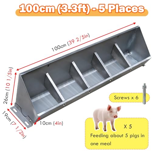 Livestock Feeder Trough with Sloped Opening for Easy Feeding, Separated Design for Pigs Calves Sheep - size: L 1m/3.3' 5 bit