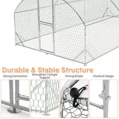 Large Metal Chicken Coop, Walk-in Chicken Run Pen with Waterproof Anti-UV Cover, Heavy Duty Poultry Cage for Chicken, Duck, Rabbit, Outdoor Backyard Farm Use - size: 236"L x 118"W x 78.7"H