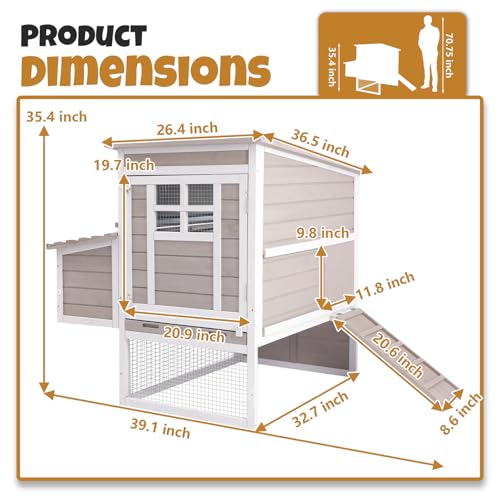 2-Story Wooden Chicken Coop, Outdoor Poultry House with Removable Leak-Proof Tray, Nesting Box, 2 Perches, Ventilation Metal Mesh, Rabbit Hutch for Small Animals, Backyard, Garden