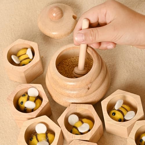 2pcs Wooden Beehive Toys with lid and Honey Stick, Sorting Stacking Toys for Toddlers Montessori Wooden Toy for Toddlers, Sensory Bin Toys for 3 4 5 Years Old - style: Honey Pot