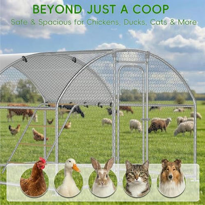 Large Metal Chicken Coop with Roosting Perch, Waterproof and UV-Resistant Cover,Outdoor Walk-in Cage Hen House for Yard Farm Rabbit Duck Chicken Run Dome Roof (10’ W x 13.2’ L x 6.4’ H) - size: 157.5"L x 118.0"W x 78.0"H