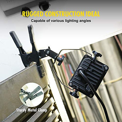 1200 Lumens Portable LED Clamp Work Light with 5ft 120V AC/60Hz Power Plug, Lightweight Design, Suitable for wet location, 10 Watts, 5000K Daylight, ETL Certified - color: Black