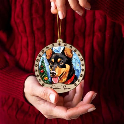 Personalized Australian Kelpie Ornament, Australian Kelpie Christmas Ornament, Custom Name Australian Kelpie Dog Suncatcher for Christmas Tree - color: Australian Kelpie