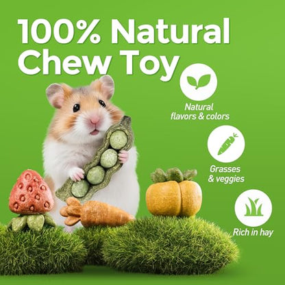 TEEWY 4PCS Guinea Pig Toys, Hamster Chew Toys, Natural Plant-Based Guinea Pig, Hamster, Rat & Chinchilla Toys for Teeth Grinding and Play - style: 4PCS-Fruit & Vegetable