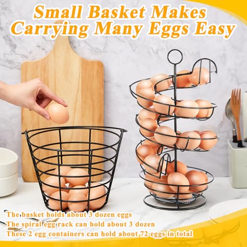 Zubebe 2 Pcs Egg Basket Storage, Spiral Fresh Egg Collecting Holder Countertop Metal Wire Rack Functional Dispenser for Kitchen Display(14.6'', Storage Basket Style) - size: 14.6'', style: Storage Basket Style