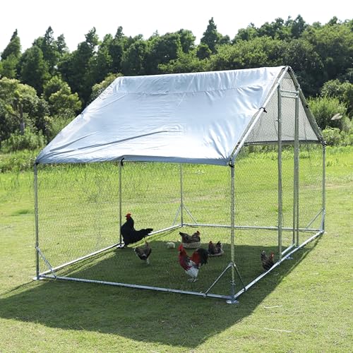 Large Metal Chicken Coop Run, Afqxf 9.8x6.5x6.4FT Outdoor Walk-in Poultry Cage Hen Playpen House with Waterproof Cover and Lockable Door for Patio Yard Farm - size: 6.5' L x 9.8' W x 6.4' H