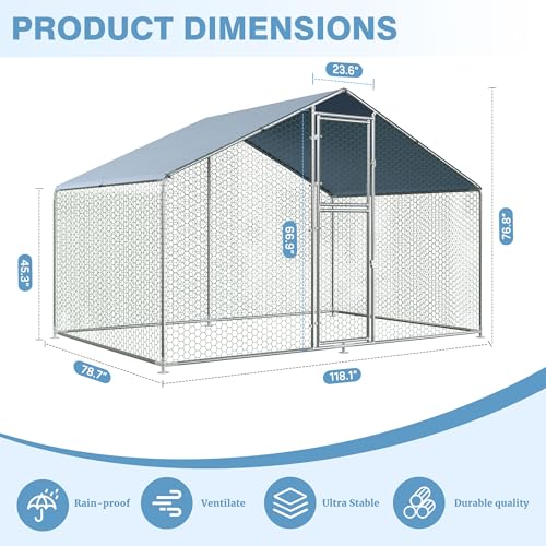 Polar Aurora Metal Chicken Coop, Large Outdoor Chicken Pen, Walk-in Chicken Run for 6-20 Chickens, Double Door Chicken House with Waterproof UV Protection Cover for Backyard (Spire-S) - size: 118.0"L x 78.7"W x 76.8"H