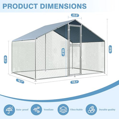 Polar Aurora Metal Chicken Coop, Large Outdoor Chicken Pen, Walk-in Chicken Run for 6-20 Chickens, Double Door Chicken House with Waterproof UV Protection Cover for Backyard (Spire-S) - size: 118.0"L x 78.7"W x 76.8"H