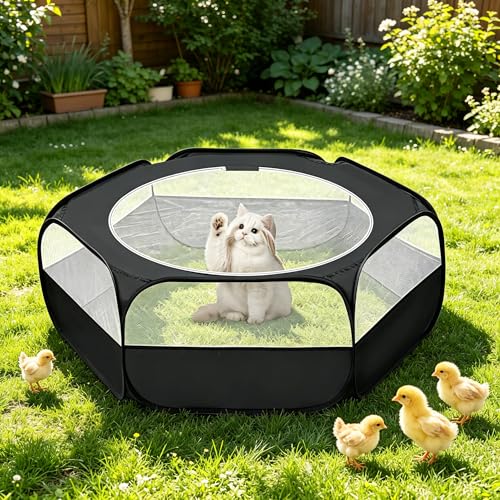 Small Animal Playpen with Zipper Cover, Portable Indoor Outdoor Pet Cage Tent, Waterproof Breathable Brooder Box for Chicks, Kittens, Bunnies, Hamsters, Guinea Pigs, Black