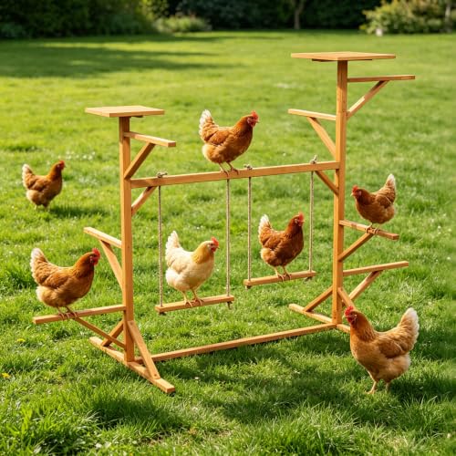 Wooden Chicken Roosting Bars for 8-12 Chickens, Multi-Level Chicken Perch with Swings for Coop, Let Chickens Run, Play & Stay Healthy, Ideal for Backyard Coops & Farms