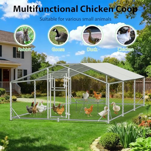 20x10x6.5 FT Large Metal Chicken Coop, Functional Split Door Chicken Coop Run with Cover & Hardware Cloth,Heavy Duty Chicken Pen with Aluminum Frame, Easy Setup Animal Run for Hen, Duck, Goat - size: 236.0"L x 118.0"W x 77.0"H