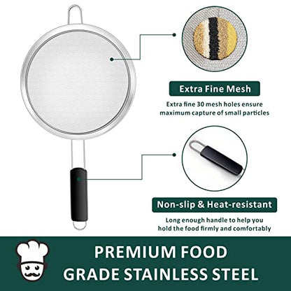 Yimi Fine Mesh Strainers Skimmers Set of 4, Stainless Steel Sieve Strainer Wire Sifter Colanders with Anti-Scald Handle,Kitchen Utensil Ideal for Strain Pasta Quinoa Rice, Ideal for Gift - size: 4-Piece Fine Mesh Strianer Set for Baking