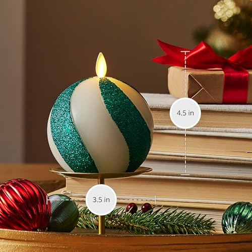 Luminara - Flameless Holiday Crystal Beads Glitter Sphere Candle - Candy Cane Green- Pack of 1-4x4.25 - Auto Timer Built-in 5-Hour Timer Indoor Use - color: Candy Cane Green