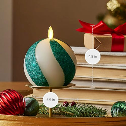 Luminara - Flameless Holiday Crystal Beads Glitter Sphere Candle - Candy Cane Green- Pack of 1-4x4.25 - Auto Timer Built-in 5-Hour Timer Indoor Use - color: Candy Cane Green