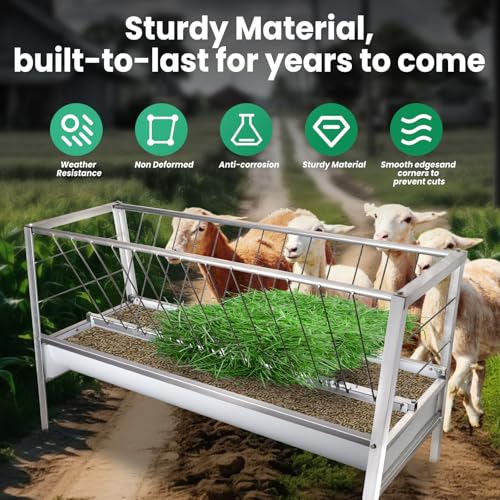 77Gal Heavy-Duty Galvanized Steel Hay Feeder for Goats & Horses, 2-in-1 Large Capacity Feeder/Farm/Trough with Smooth Edges, 14-Livestock Feeding, Ranch/Poultry Use, Weatherproof & Rust-Proof Design