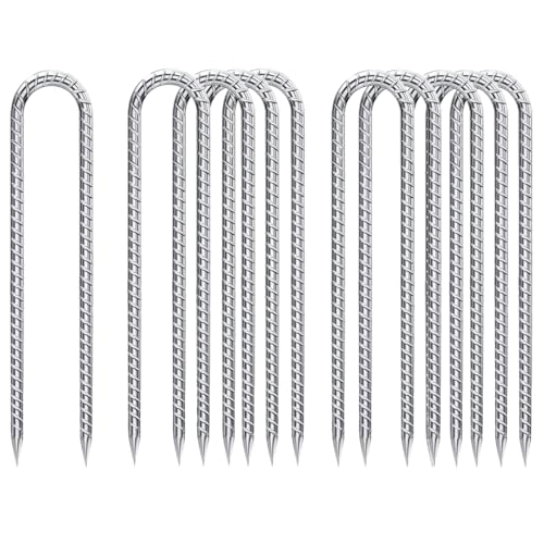 Rebar-Stakes-12-Inch, Ground Stakes Heavy Duty U-Hook Galvanized Anti-Rust Ground Anchors for Camping Tent Trampoline Accessories Dog Fence Chicken Coop Deer Fence 10pcs - color: Silver-U-HOOK, size: 10pcs