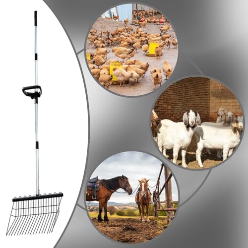 Stainless Steel Hand Rake | Ergonomic Chicken Manure Scoop Grabber | Long Handle Heavy Duty Bow Rake | for Grass Shrub Debris Pine Needle Thatching Outdoor Camping Gardening Landscape Turf Autumn